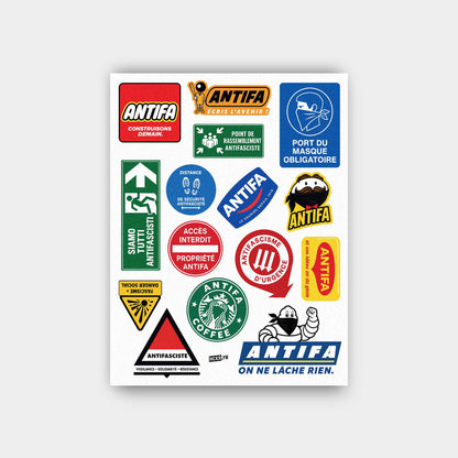 Détourne et colle : planche de 15 stickers antifa