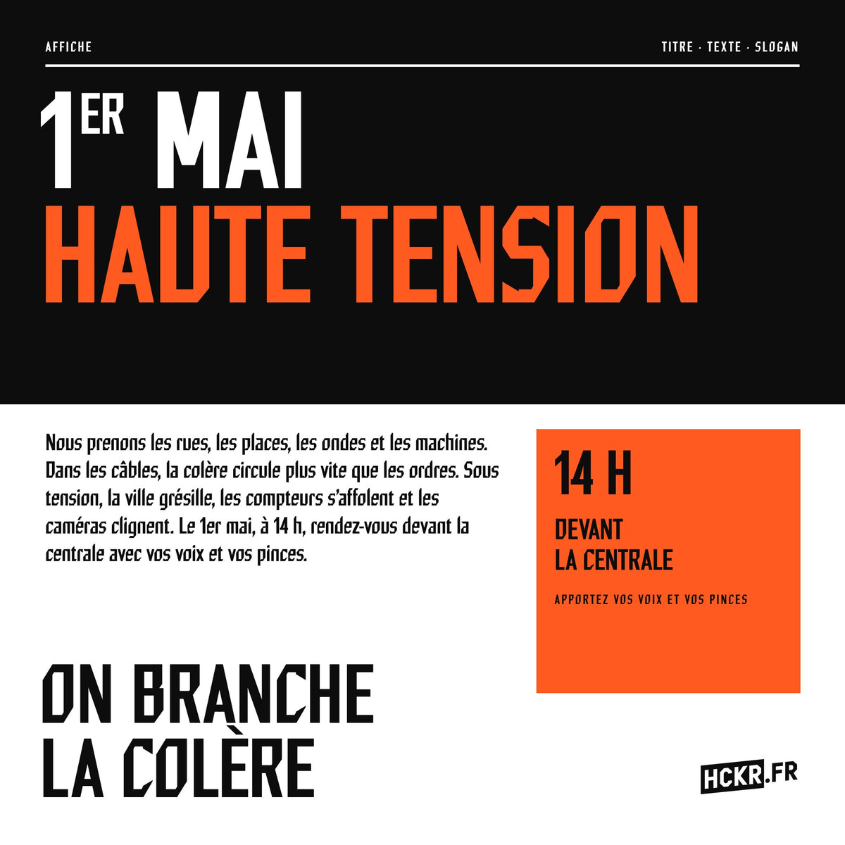 Affiche composée en Sous Tension avec titre, texte et slogan